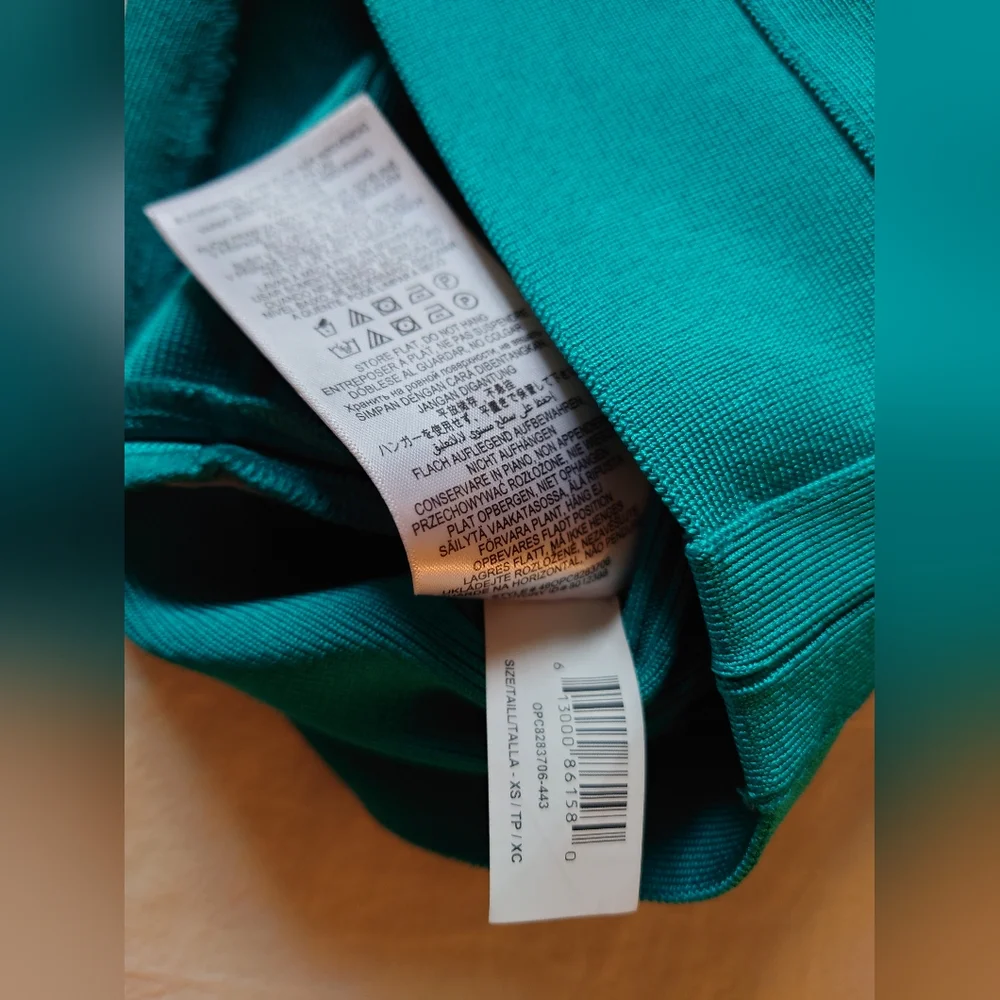 NWOT Bright Teal HERVE LEGER V- Neck Mini Bandage Dress XS $790 - Picture 12 of 14